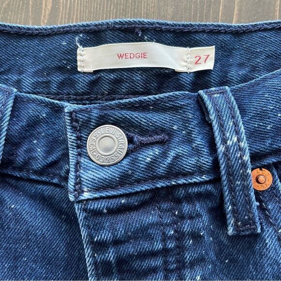Levis Premium Denim Wedgie Dark Wash High Waist Speckled Jeans Size 27 - Picture 5 of 7